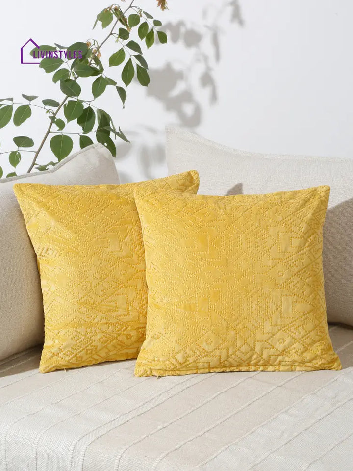 Eyda Yellow Velvet Cushion Covers Set Of 2
