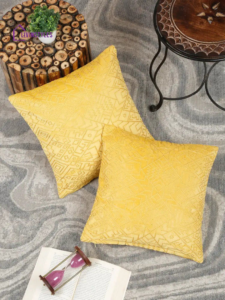 Eyda Yellow Velvet Cushion Covers Set Of 2