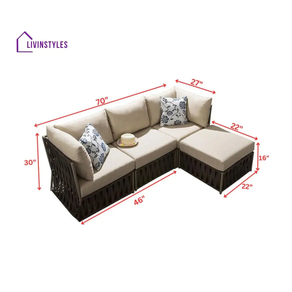Ezequiel Outdoor Sofa Set 3 Seater and 1 Ottoman Set (Brown) - Sofa Sets