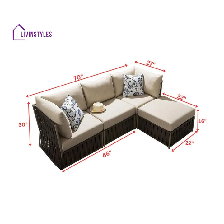 Ezequiel Outdoor Sofa Set 3 Seater and 1 Ottoman Set (Brown) - Sofa Sets