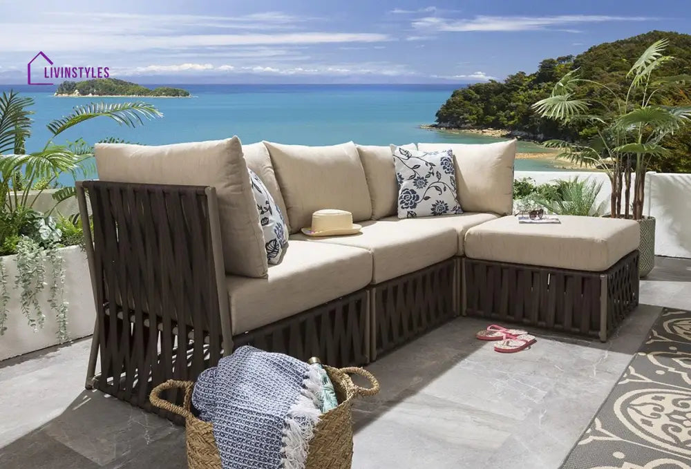 Ezequiel Outdoor Sofa Set 3 Seater and 1 Ottoman Set (Brown) - Sofa Sets