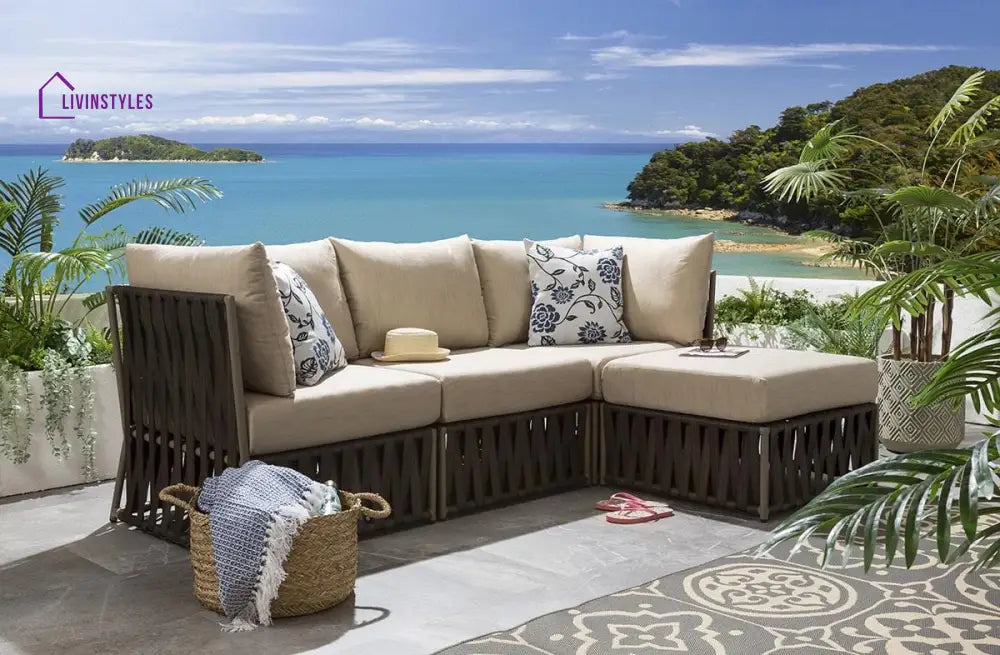Ezequiel Outdoor Sofa Set 3 Seater and 1 Ottoman Set (Brown) - Sofa Sets