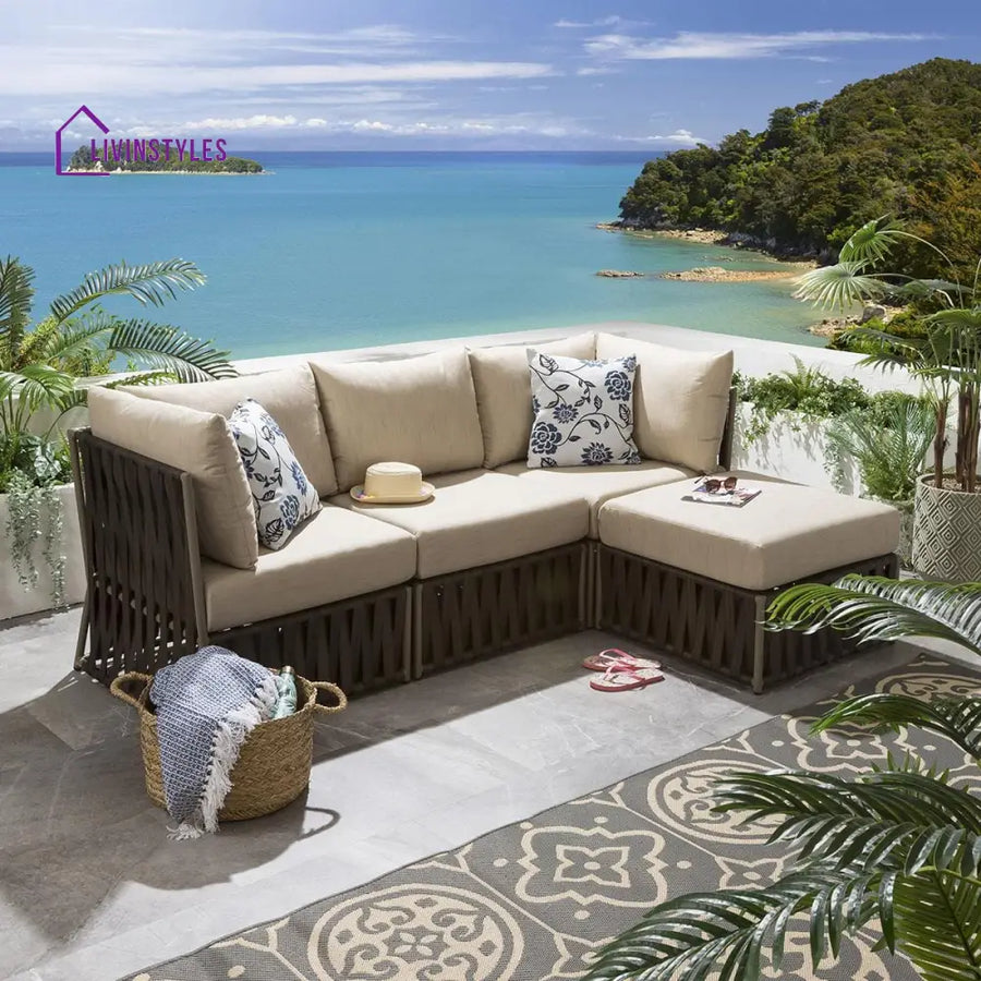 Ezequiel Outdoor Sofa Set 3 Seater and 1 Ottoman Set (Brown) - Sofa Sets
