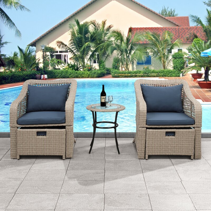 Chou OUTDOOR PATIO SEATING SET 2 CHAIRS 2 OTTOMAN AND TABLE SET (BROWN)