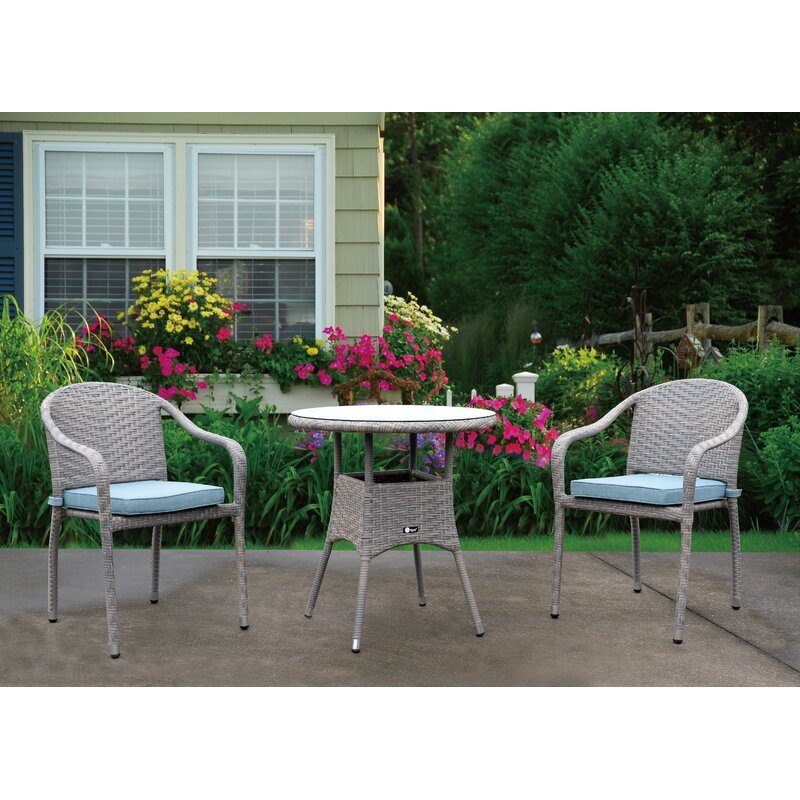 Toshi Outdoor Patio Seating Set 2 Chairs and 1 Table Set (Grey)