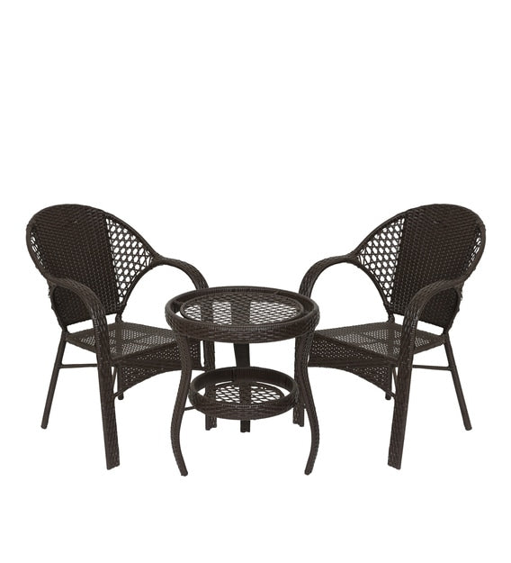 Rutu Outdoor Patio Seating Set 2 Chairs and 1 Table Set (Brown)