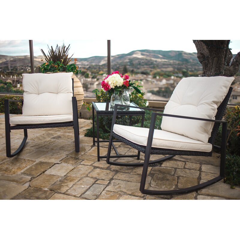 Duchess Outdoor Patio Seating Set 2 Chairs and 1 Table Set (Black)