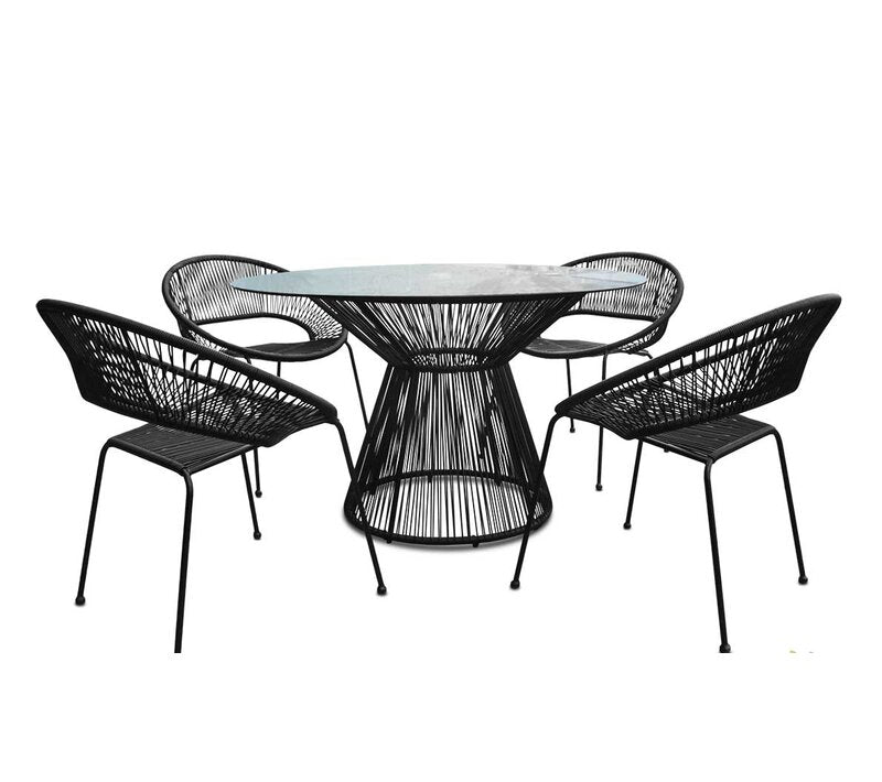Ines Outdoor Patio Dining Set 4 Chairs and 1 Table (Black)