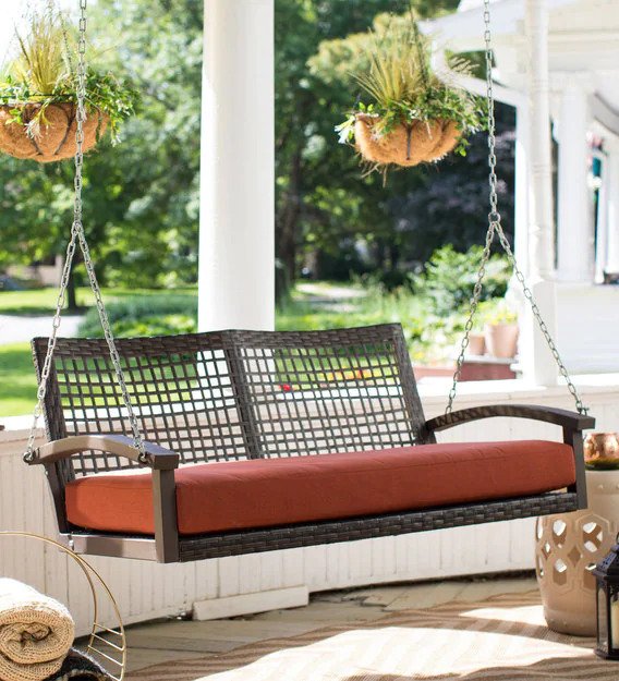 Augusto Double Seater Hanging Swing Without Stand For Balcony , Garden Swing (Dark Brown)