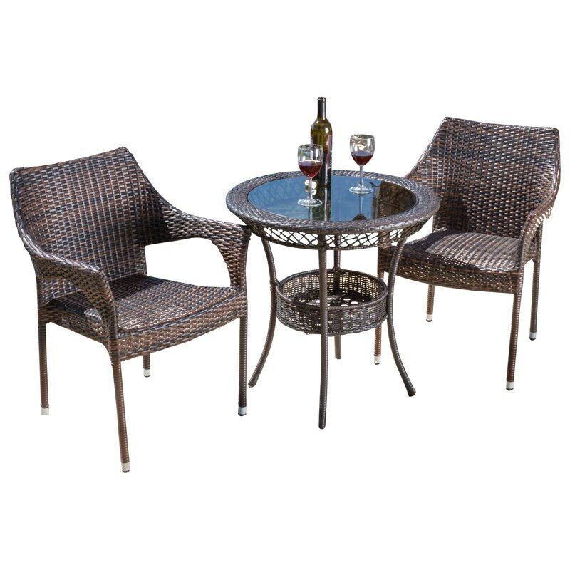 Chau Outdoor Patio Seating Set 2 Chairs and 1 Table Set (Dark Brown)