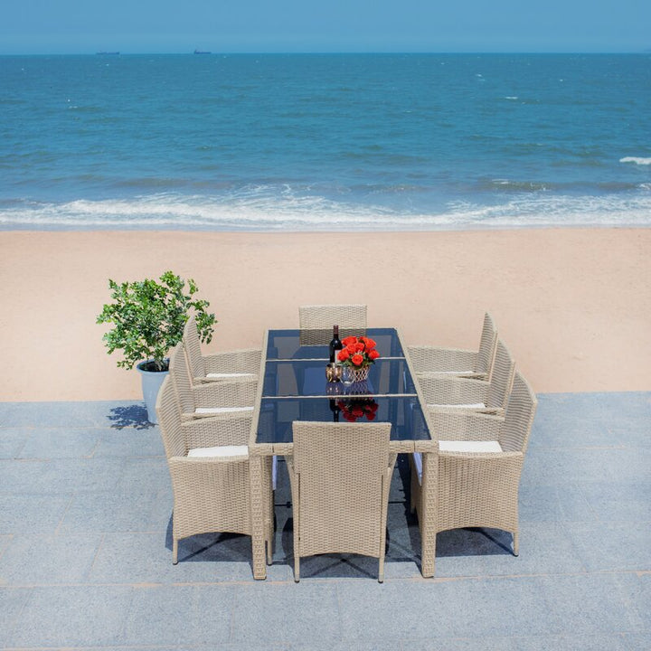 Moze Outdoor Patio Dining Set 8 Chairs and 1 Table (Beige)