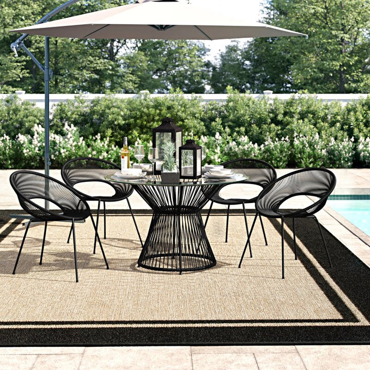 Ines Outdoor Patio Dining Set 4 Chairs and 1 Table (Black)