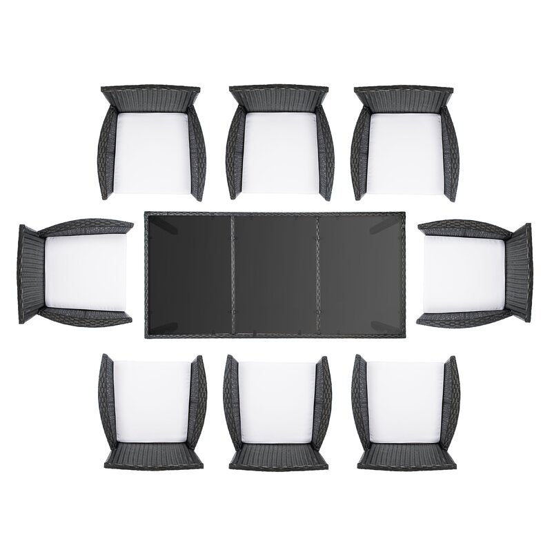 Filiberto Outdoor Patio Dining Set 8 Chairs and 1 Table (Black)