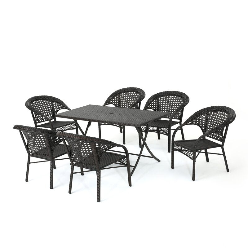 Sabbatini Outdoor Patio Dining Set 6 Chairs and 1 Table (Dark Brown)