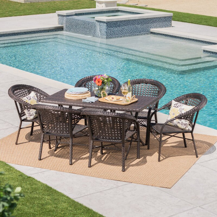 Sabbatini Outdoor Patio Dining Set 6 Chairs and 1 Table (Dark Brown)