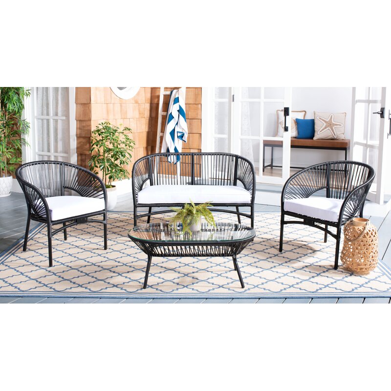 Amedea Outdoor Sofa Set 2 Seater , 2 Single seater and 1 Center Table (Black + White)