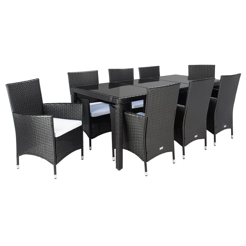 Filiberto Outdoor Patio Dining Set 8 Chairs and 1 Table (Black)