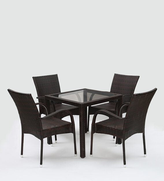 Jank Outdoor Patio Seating Set 4 Chairs and 1 Table Set (Dark Brown)