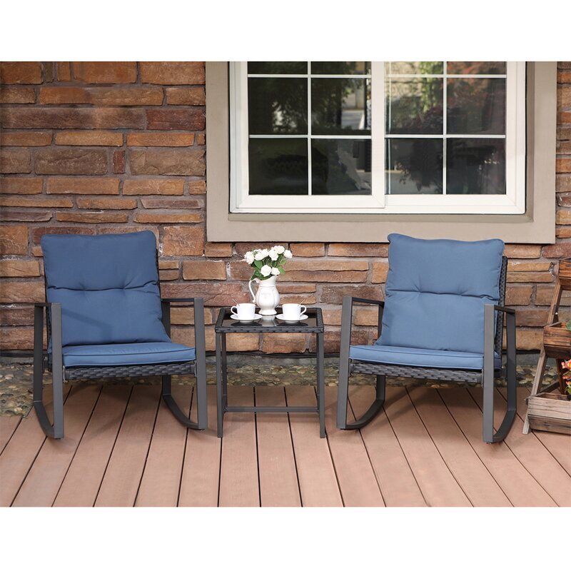 Diu Outdoor Patio Seating Set 2 Chairs and 1 Table Set (Black)