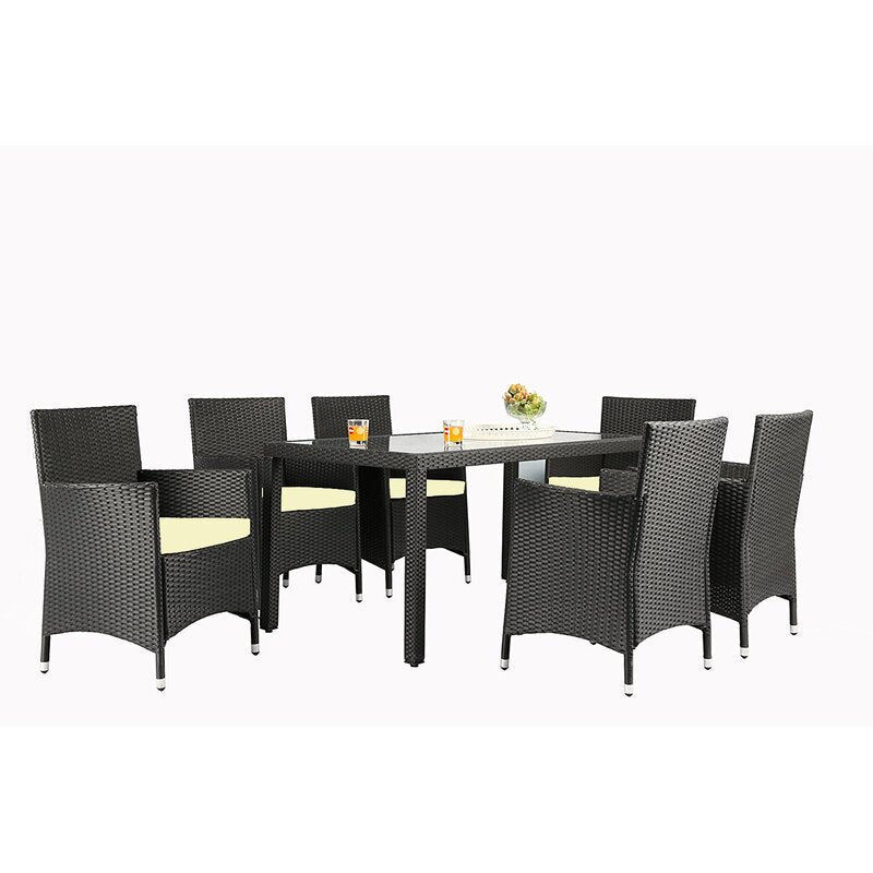 Lombardo Outdoor Patio Dining Set 6 Chairs and 1 Table (Black)