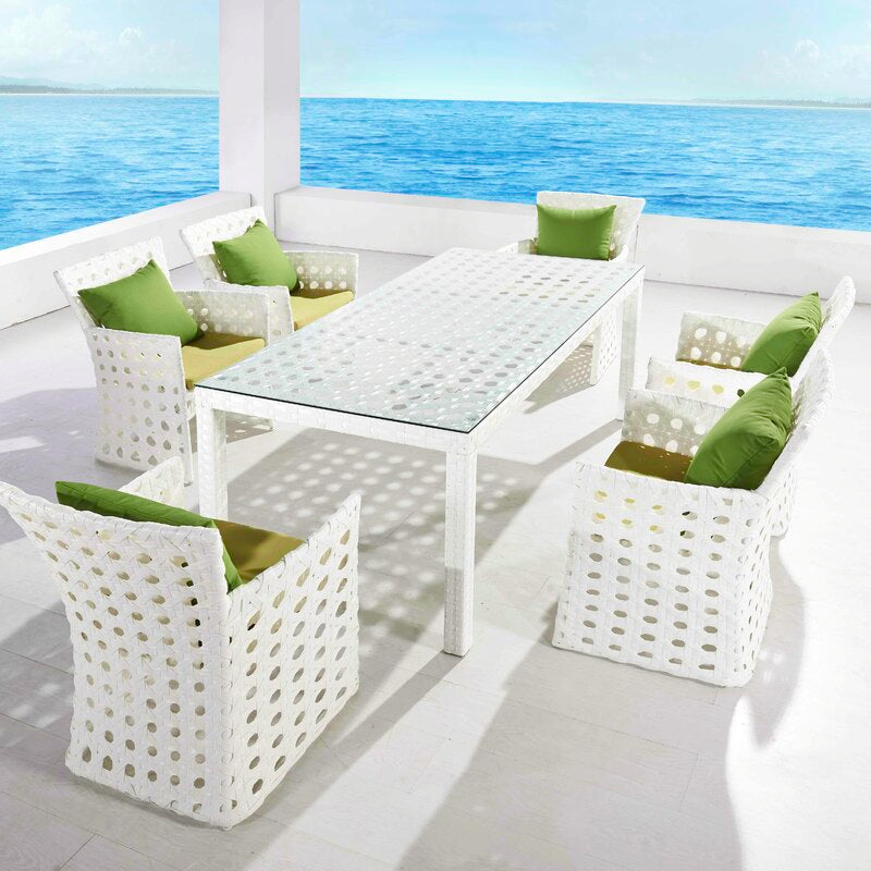 Germano Outdoor Patio Dining Set 6 Chairs and 1 Table (White)