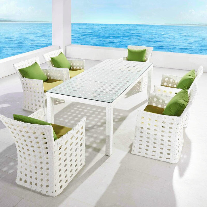 Germano Outdoor Patio Dining Set 6 Chairs and 1 Table (White)