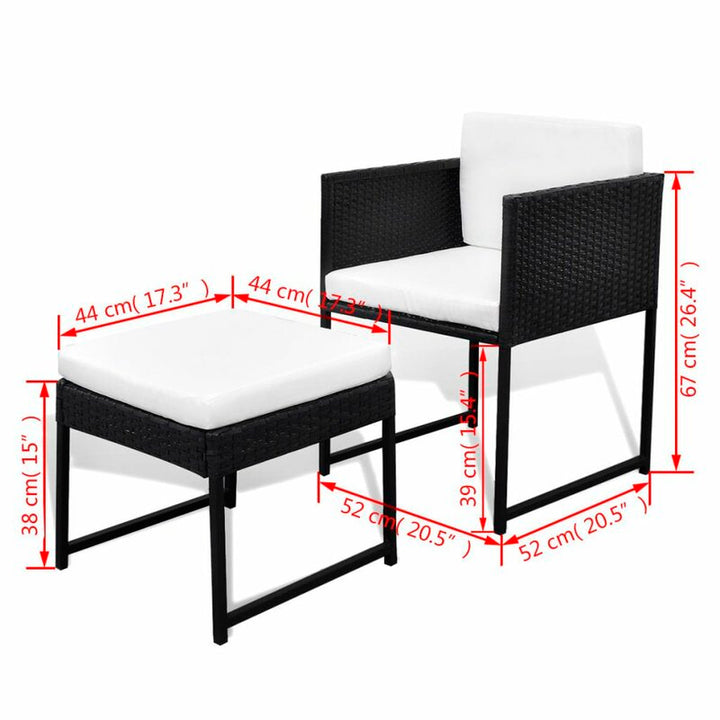 Trevisani Outdoor Patio Dining Set 6 Chairs, 4 Ottoman and 1 Table ﻿(Black)