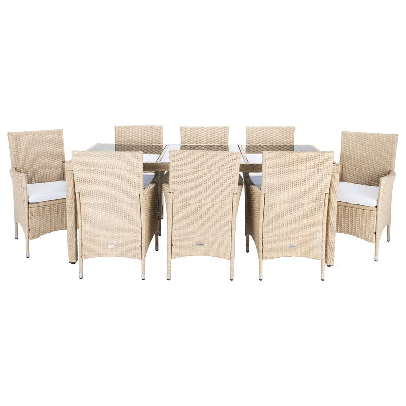 Moze Outdoor Patio Dining Set 8 Chairs and 1 Table (Beige)