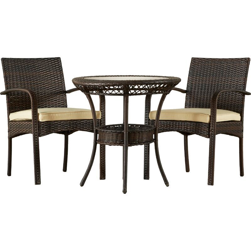 Lema Outdoor Patio Seating Set 2 Chairs and 1 Table Set (Brown)
