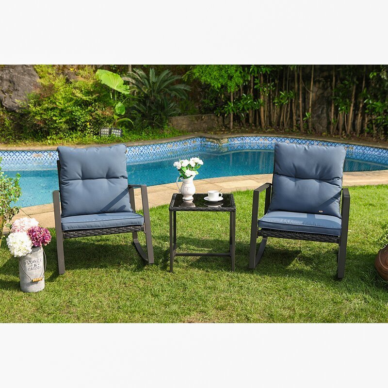 Diu Outdoor Patio Seating Set 2 Chairs and 1 Table Set (Black)