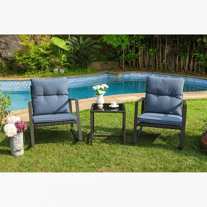Diu Outdoor Patio Seating Set 2 Chairs and 1 Table Set (Black)