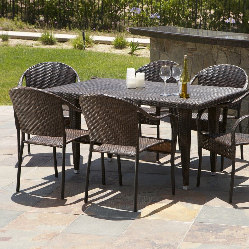 Michele Outdoor Patio Dining Set 6 Chairs and 1 Table (Brown)