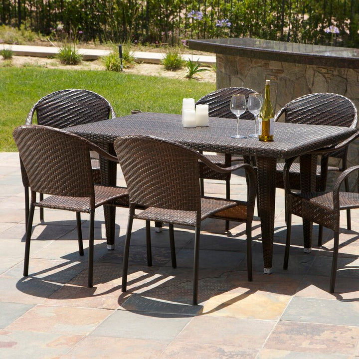 Michele Outdoor Patio Dining Set 6 Chairs and 1 Table (Brown)