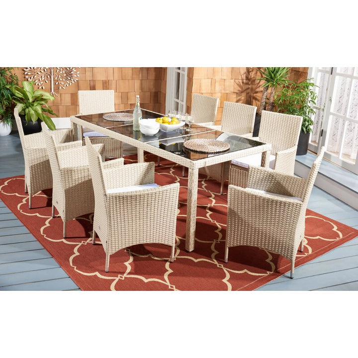 Moze Outdoor Patio Dining Set 8 Chairs and 1 Table (Beige)