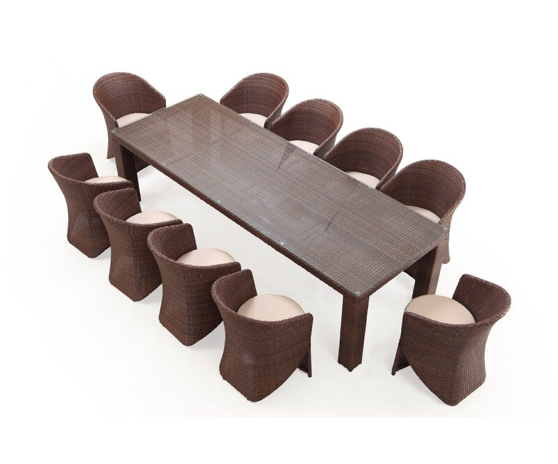Candreva Outdoor Patio Dining Set 10 Chairs and 1 Table (Brown)