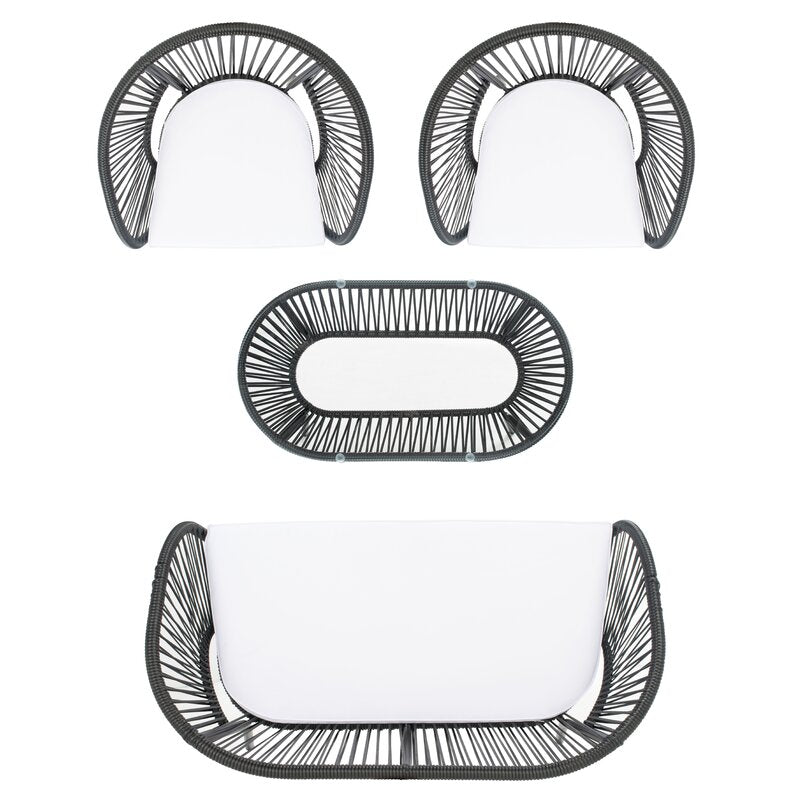 Amedea Outdoor Sofa Set 2 Seater , 2 Single seater and 1 Center Table (Black + White)