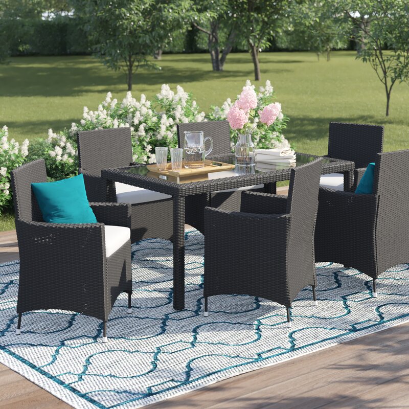 Lombardo Outdoor Patio Dining Set 6 Chairs and 1 Table (Black)