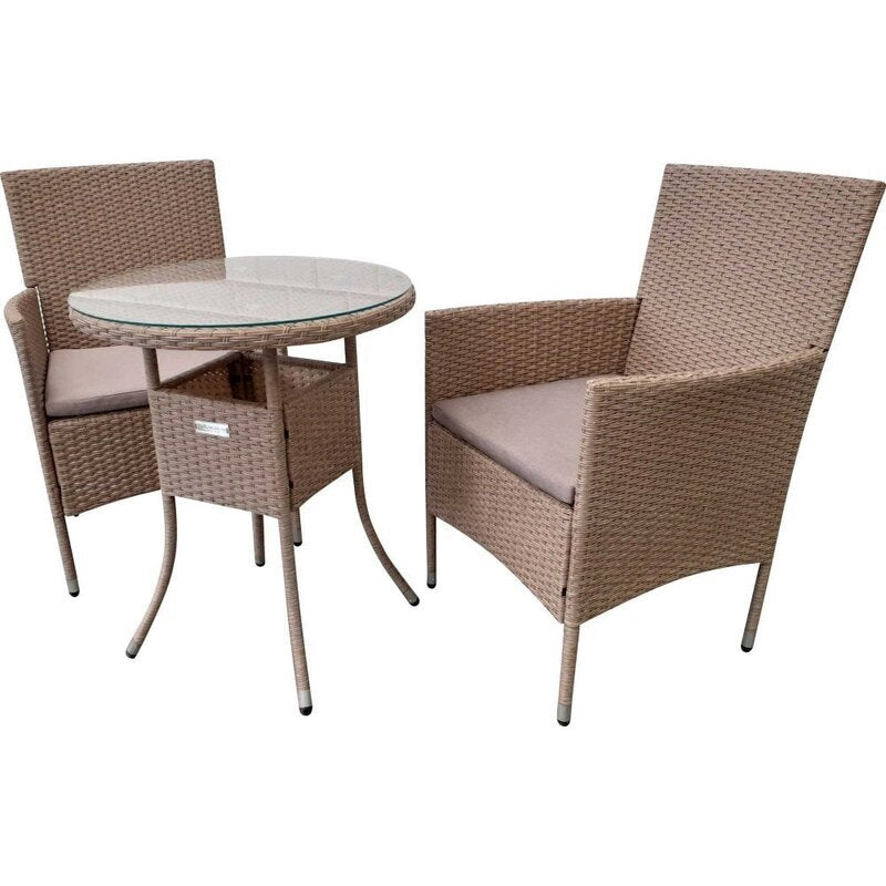 Archie Outdoor Patio Seating Set 2 Chairs and 1 Table Set (Cream)