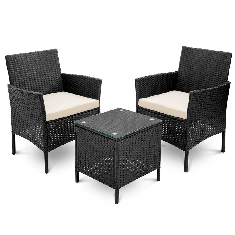 Connie Outdoor Patio Seating Set 2 Chairs and 1 Table Set (Black)