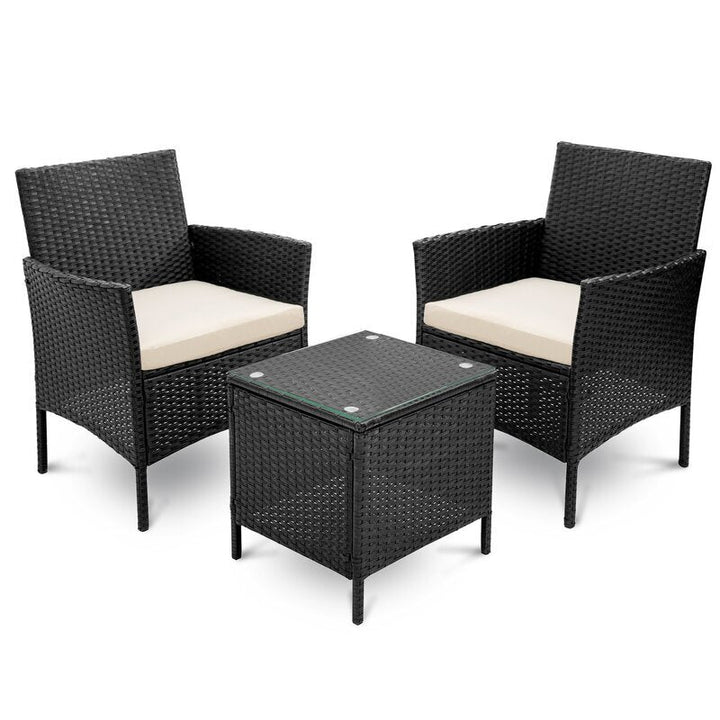 Connie Outdoor Patio Seating Set 2 Chairs and 1 Table Set (Black)