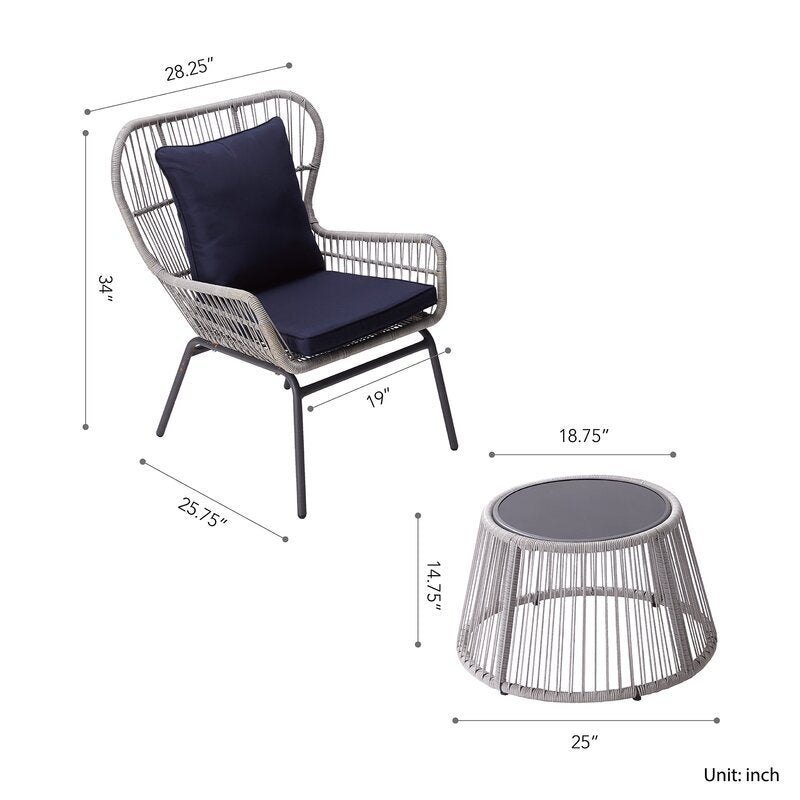 Dino Outdoor Patio Seating Set 2 Chairs and 1 Table Set (Silver)