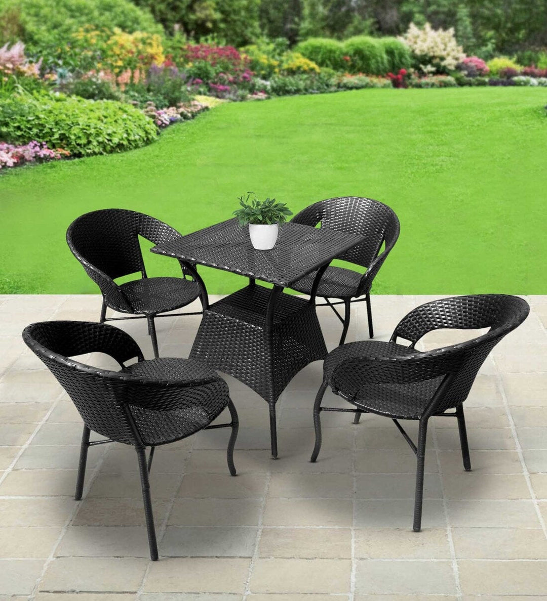 Labon Outdoor Patio Seating Set 4 Chairs and 1 Table Set (Black)
