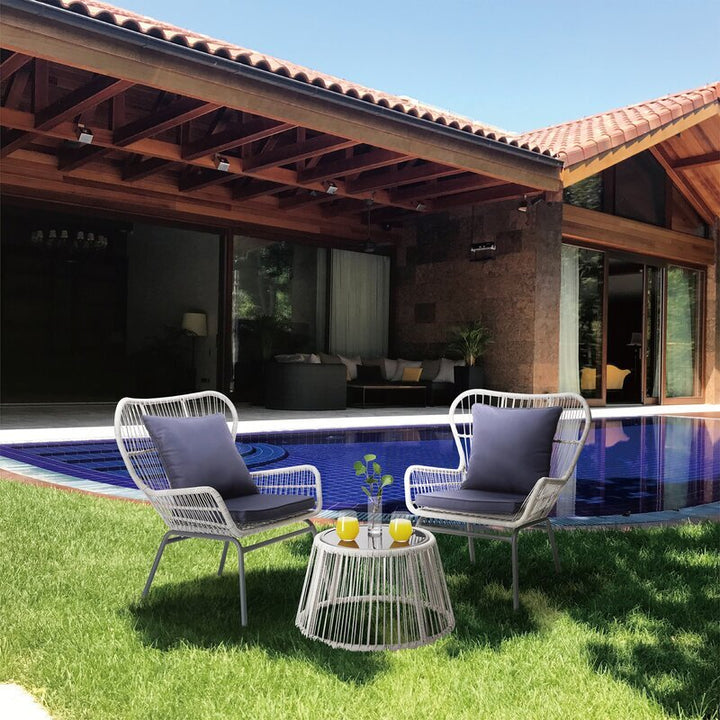 Dino Outdoor Patio Seating Set 2 Chairs and 1 Table Set (Silver)