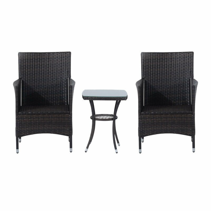 Bea Outdoor Patio Seating Set 2 Chairs and 1 Table Set (Black)