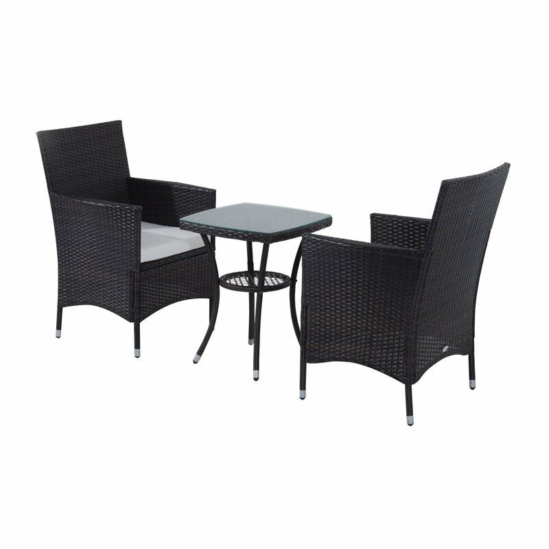 Bea Outdoor Patio Seating Set 2 Chairs and 1 Table Set (Black)