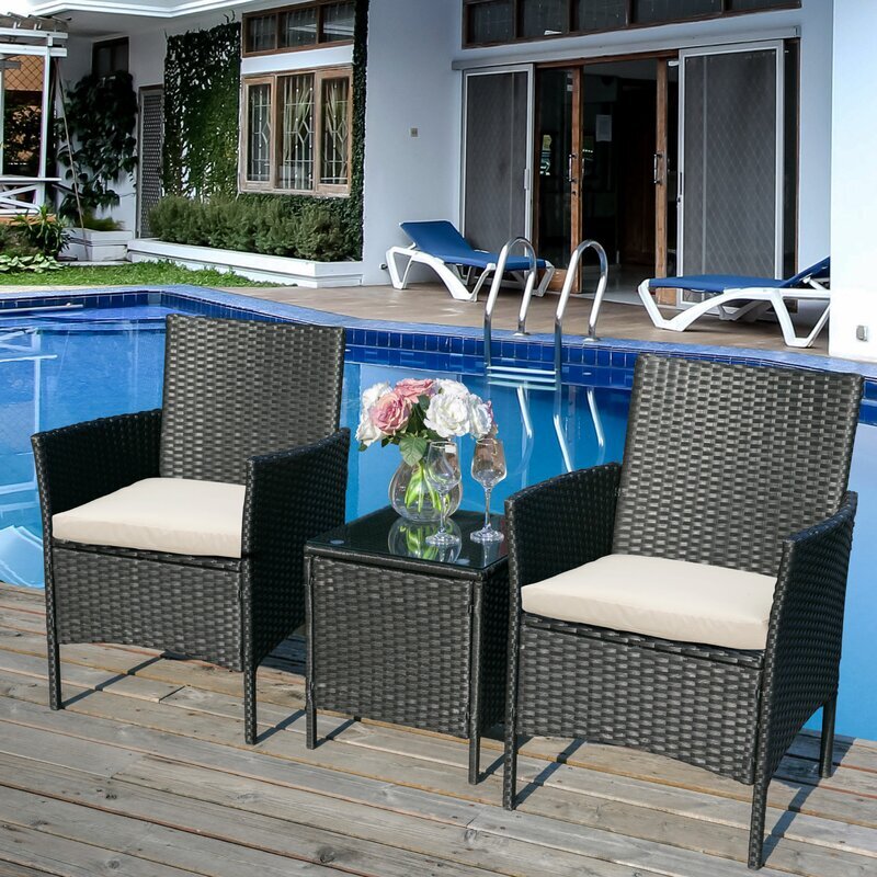 Connie Outdoor Patio Seating Set 2 Chairs and 1 Table Set (Black)