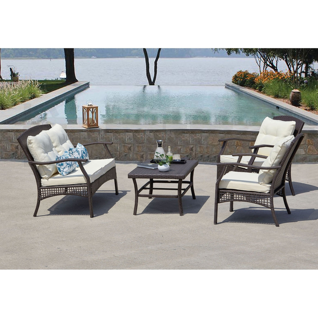 Alfonsiee Outdoor Sofa Set 2 Seater , 2 Single seater and 1 Center Table (Brown + Cream)