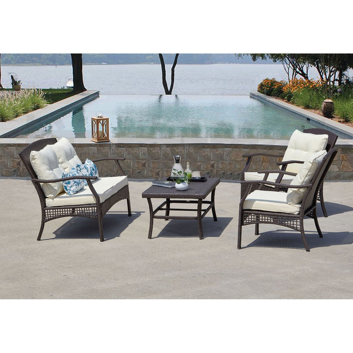Alfonsiee Outdoor Sofa Set 2 Seater , 2 Single seater and 1 Center Table (Brown + Cream)