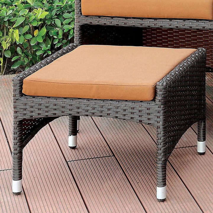 Ava Outdoor Patio Seating Set 2 Chairs 2 Ottoman and Table Set (Dark Brown)