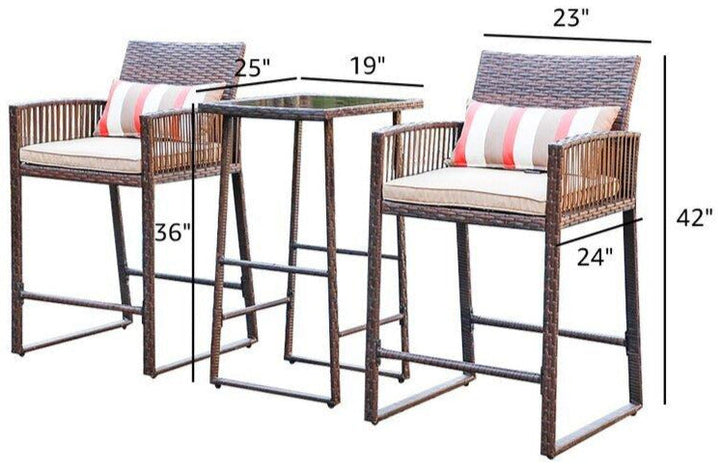 Florentino Outdoor Patio Bar Sets 2 Chairs and 1 Table (Brown)